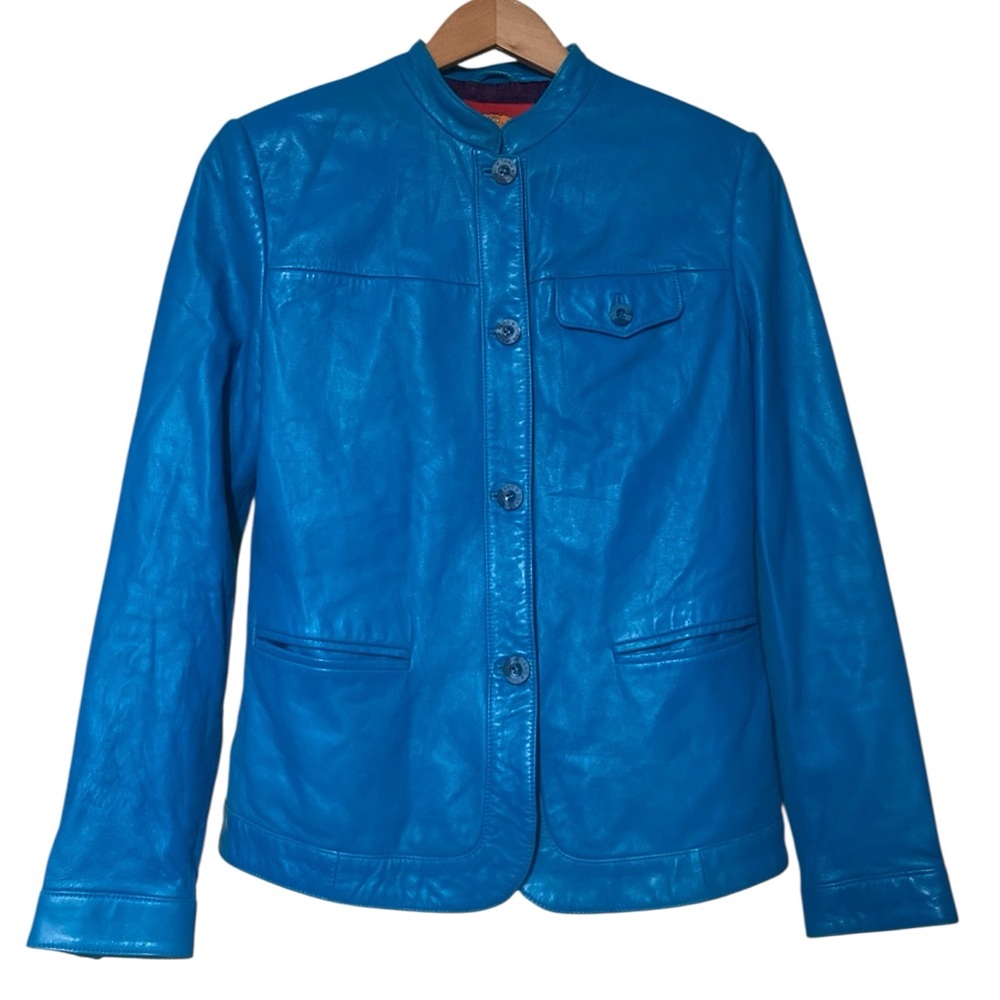 Shanghai Tang Vibrant Blue Leather Jacket With Silk Lining